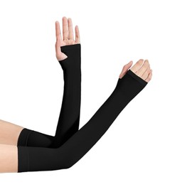 BLOOPIC Arm Cover, UV Protection, Cold Sensation, Sun Protection, Arm Sleeve, Unisex, Stretchy, Sweat Absorbent, Quick Drying, UV Protection, Both Arms, Finger Type, For Sports, Outdoor Work (Black)