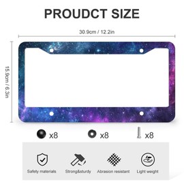 Qiankang Purple License Plate Frames & Starry Sky Steering Wheel Cover Fashion Aluminum License Plate Covers Anti-Slip Breathable Steering Wheels Protector with Screws Fasteners Caps for Men Women