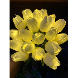 FERLLY Fake Tulips with Light, 15 Pcs Tulips Artificial Flowers, Real Touch Tulip Bouquet, Flower Lamp Gifts for Mom, Battery Operated, Holiday Home Kitchen Wedding Decor