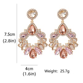 Fashion Rhinestone Sparkly Colorful Crystal Chandelier Drop Dangle Earrings Vintage Rhinestone Statement Cluster Flower Earrings for Women 1920s Bridal Wedding Costume Party Jewelry-Champagne