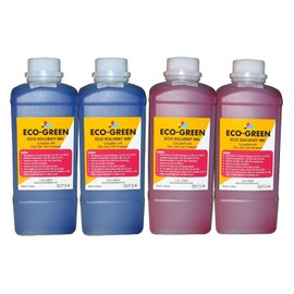Eco Solvent Ink for Wide Format Commercial Sign Printers Using DX4 DX5 DX7 DX9 DX10 DX 11 XP600 TX800 I3200 Printhead, Mimaki, Roland, Mutoh, Will NOT Work with Desktop Printers. (2 Cyan+ 2 Magenta)