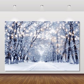 Winter Forest Backdrop 10x8ft Wonderland Snowflake Snow Scene Photography Background Christmas Party Decorations Banner Xmas Holiday Party Decor Backdrops Photo Booth Props