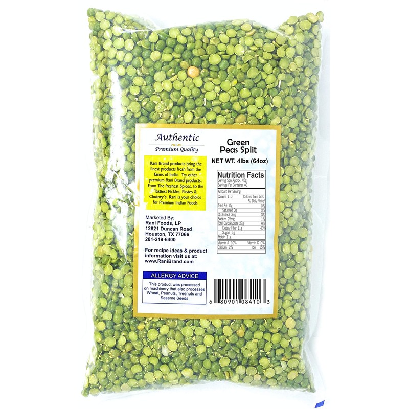 Rani Green Peas Split, Dried (Vatana, Matar) 64oz (4lbs) 1.81kg