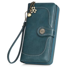 RRANCharltu Women's Large Purse in Long Format, Women's Purse Made of Smooth Synthetic Leather, Women's Purse with Zip, Press Stud and Many Compartments, blue, Classic