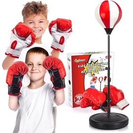 Kids Punching Bag Set with 2 Boxing Gloves, Adjustable Stand, Gifts for Boys & Girls Aged 5-10
