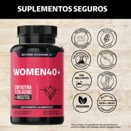 Beyond Vitamins | Women 40+ | Isoflavonas De Soya | Biotina, Inositol Y Colágeno Hidrolizado Polvo | Probióticos Mujer Activos | Cápsulas Vegetales - Vitaminas Mujer / Hombre - 180 Cápsulas