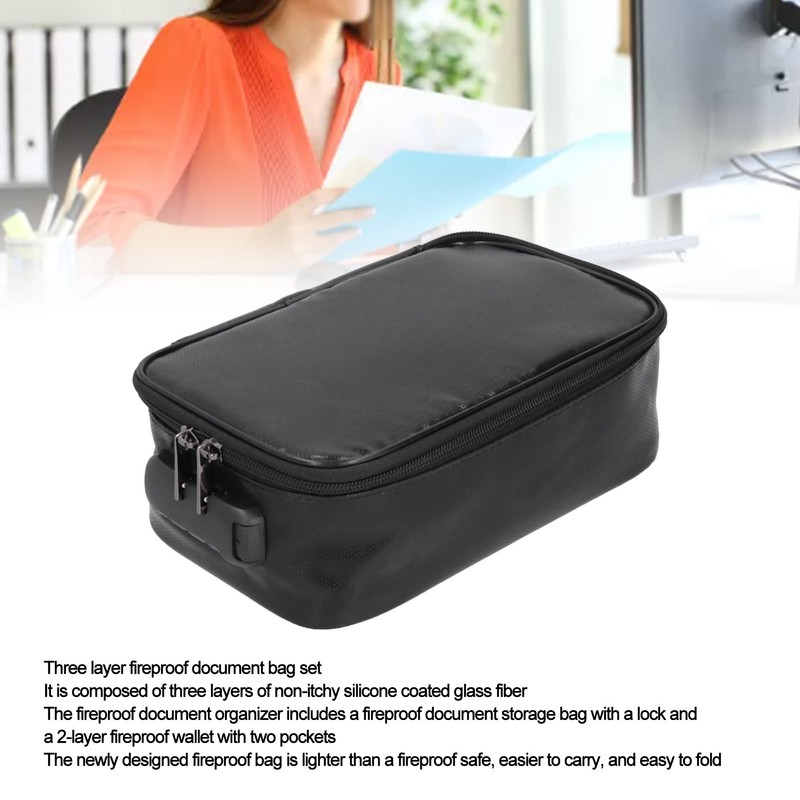 Fireproof Document Bag with Lock Portable Small Fireproof Document Bag