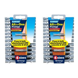 2 x Pack of 52 All in One Multi Purpose Multi Fix Use Assorted Size Wall Plugs Heavy Duty Raw Rawl Plug Fixings Brick Stone Cement Concrete Hollow Cavity Partitioning Drywall Professional Screw Fixing