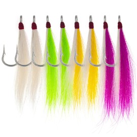 Xubbwov Bucktail Teaser Saltwater Fluke Rig Skirt Fishing Jig Hooks 8 pcs 4 Color