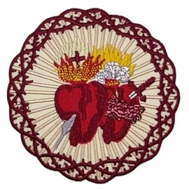 Sacred Heart of Jesus Patch (4 Inch) Immaculate Heart of Mary Iron-on or Sew-on Badge Catholic Church Symbol Christian Emblem Gift Patches