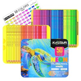 KALOUR PDAS KALOUR PDAS 50 Neon Colored Pencils for Adult Coloring Books, Fluorescent colored Professional Drawing pencils Set Art Supplies Kit for Adults Beginners Artists, Soft Core