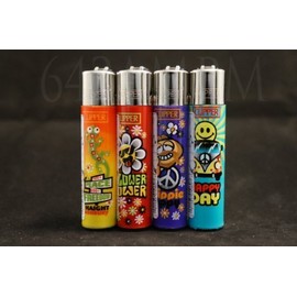 4 New Refillable Original Clipper Lighters Hippi Design by Clipper