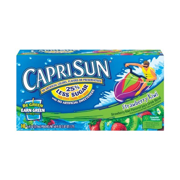 Capri Sun Juice Drink, Strawberry Kiwi, 10-Count, 6-Ounce Pouches (Pack of 4)