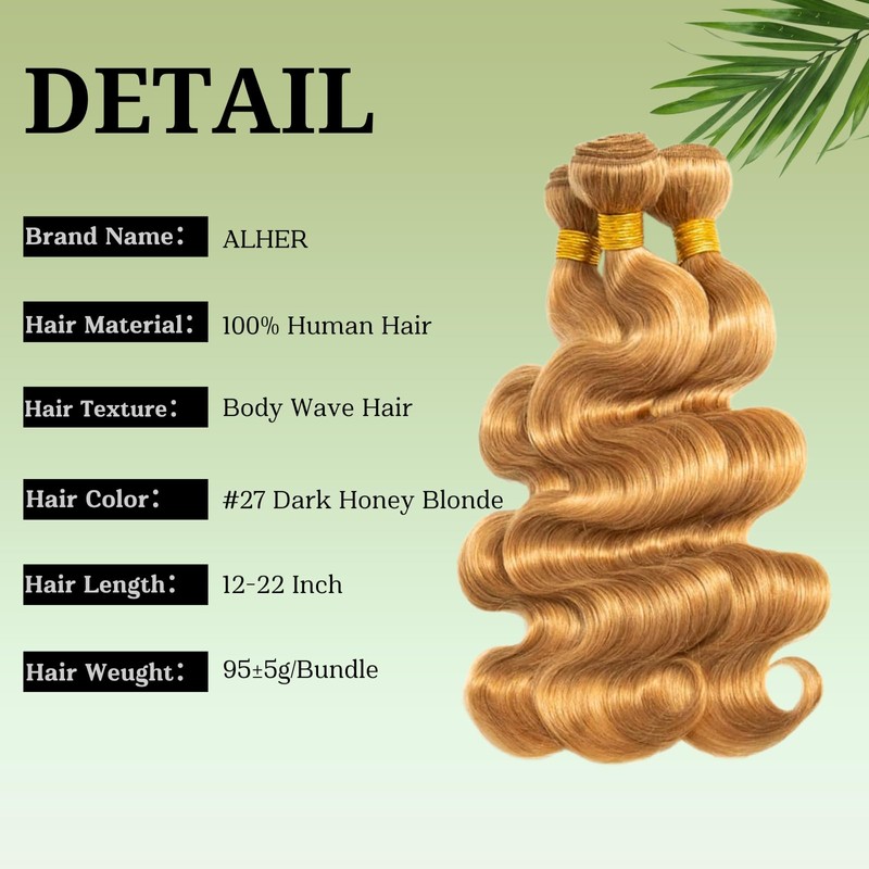 ALHER 12A Honey Blonde Body Wave Human Hair Bundles with