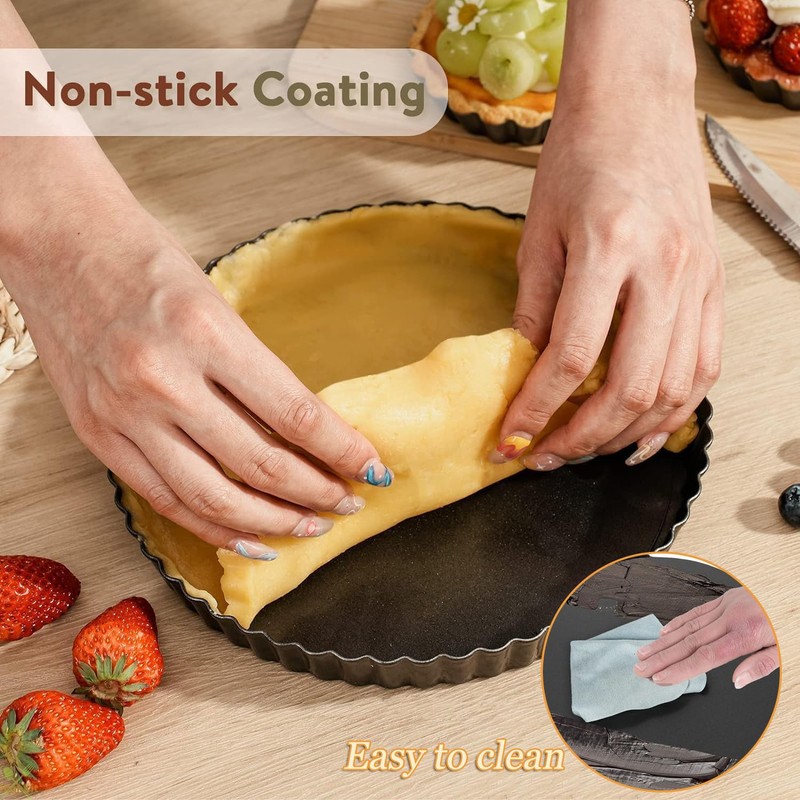 SUJIBHI Quiche Pan 8 inch Non-Stick Tart Tin Flan Case