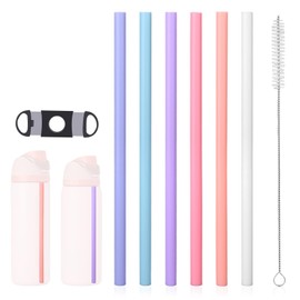 6pcs Replacement Straws for Owala FreeSip 24oz 32oz, 6 Colors Reusable Plastic Straws with Cleaning Brush & Cutting Tool Water Bottle Tumbler Accessories Parts