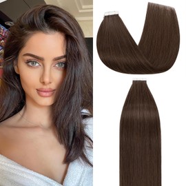 Rich Choices Tape-In Real Hair Extensions, 30 cm, Pack of 10, #4 Medium Brown Hair Extensions, Real Hair, Remy, Silky Straight, Invisible Tape-In Hair Extensions, Natural Hair Thickening