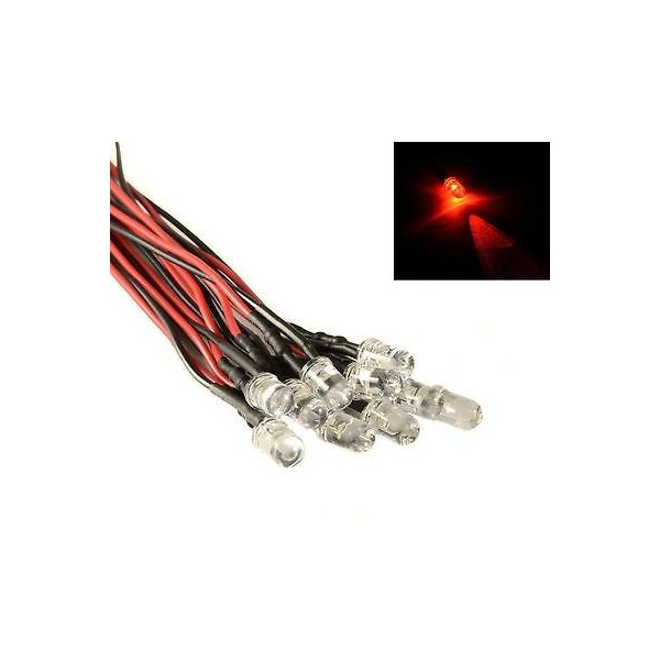 Pack of 10 x Flashing 5mm Prewired LEDs with Black