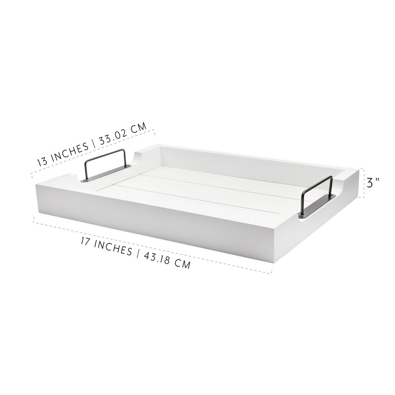 AuldHome Design Rustic Wood Serving Tray (White); Wooden Farmhouse Shiplap