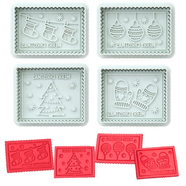 PTaizjjz Christmas Cookie Cutters, 4 Pieces Christmas Cookie Stamp Set,
