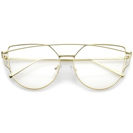 zeroUV - Modern Slim Metal Frame Crossbar Clear Flat Lens Aviator Eyeglasses 55mm (Gold/Clear)