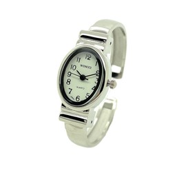 Ladies Small Oval Case Metal Bangle Cuff Fashion Watch White Dial Wincci (Silver)
