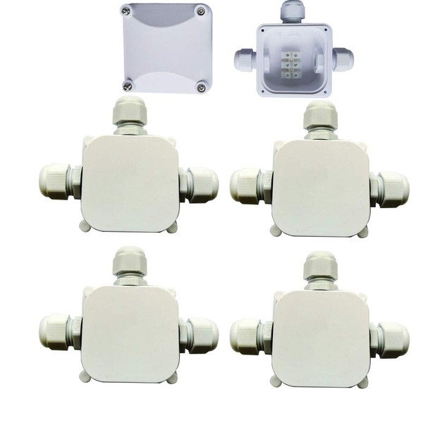 CESFONJER IP66 Waterproof Electrical Junction Box, 3 Way External Electrical Junction Box Outdoor Coupler PG11 Cable Gland 5-10mm (4pcs White)