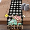 Spring Table Runner, Buffalo Plaid Truck Flowers Happy Easter Table
