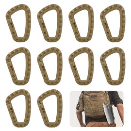 MisFun Pack of 10 Carabiners, D Shape Carabiner, Plastic Carabiner Clip, Tactical Carabiner for Camping, Hiking, Fishing, Gym, Backpack, Outdoor Use (Khaki)