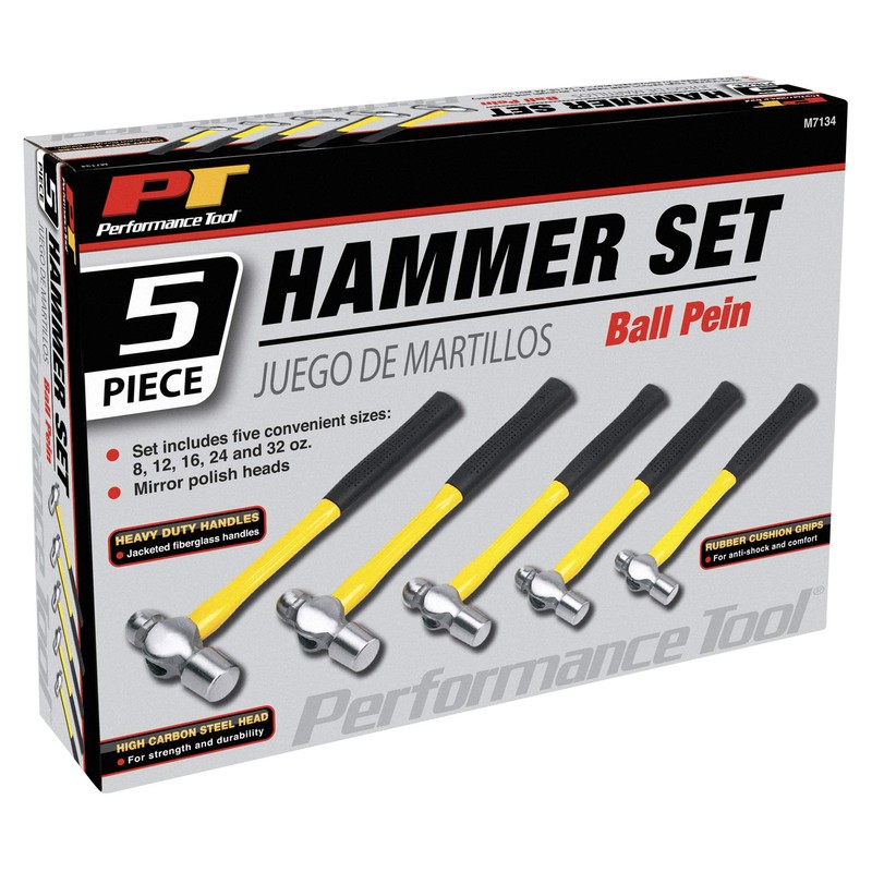 Performance Tool M7134 Fiberglass Ball Pein Hammer Set, With Fiberglass