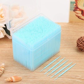BORDSTRACT 1100PCS Plastic Toothpicks, Disposable Interdental Brush Picks in Clear Holders, Safe Sturdy Dental Plastic Toothpicks Double Head Carry Clean Toothpick for Food Debris Removal(Blue)