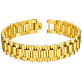 Gold Bracelet for Men 15.5mm Wide 22cm Golden Wrist Chain Bracelet Gift Jewelry
