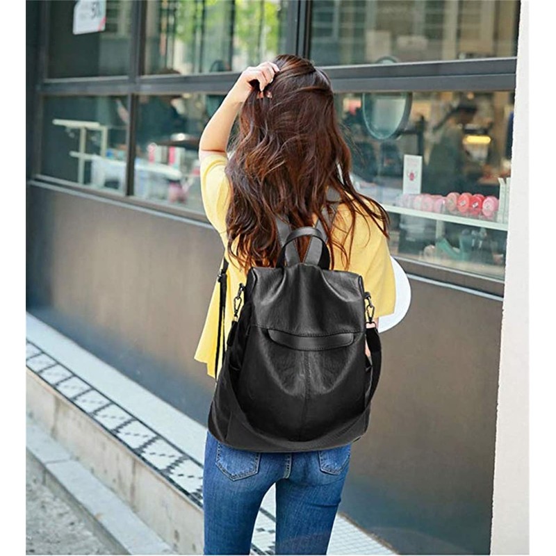 shepretty Women’s Anti-Theft Backpack, Shoulder Bag, School Bag Leather, B0298-bk