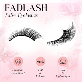 FADLASH False Eyelashes Natural Look Cat Eye Lashes Wear Comfortable Black Fake Lashes with Thin Band, Pack 10 Pairs, BY003