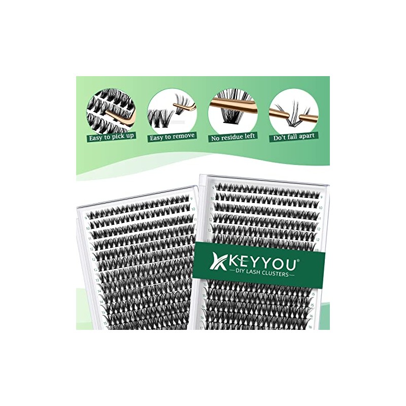 KEYYOU Lash Clusters 300Pcs Pestañas Individuales 40D 0.07D Curl 9-18MMIX