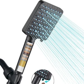 Filtered Shower Head with Handheld, High Pressure 6 Spray Mode Showerhead with Filters, Water Softener Filters Beads for Hard Water - Remove Chlorine - Reduces Dry Itchy Skin, Matte Black - Color: Matte Black, Style: Square