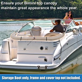X AUTOHAUX Square Frame Bimini Top Storage Boot Cover with Stern Light Hole Boat Bimini Storage Bag with 2 Fixed Straps 97"-103" W for 3 Bow 4 Bow Beige 1 Set