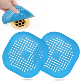 Hair Drain Catcher,Square Drain Cover for Shower Silicone Hair Stopper with Suction Cup,Easy to Install Suit for Bathroom,Bathtub,Kitchen 2 Pack (Blue)