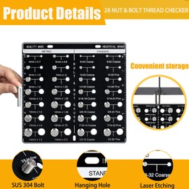 Thread Checker, 28 Nut and Bolt Thread Checker, Bolt and Nut Identifier Gauge with 14 Standard & 14 Metric, Bolt Size Finder in Inch and CM Ruler for Quick Identification(Black)