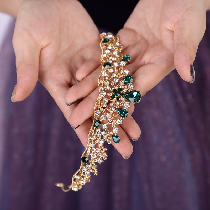 Teyglen Wedding Tiara and Crown for Women Green Crystal Rhinestone