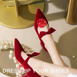 Gift girl 2 Pcs Fabric Rose Shoe Clips Detachable Flower Shoe Buckles Shoe Embellishments Shoes Jewelry Decoration for High Heels Pumps Red