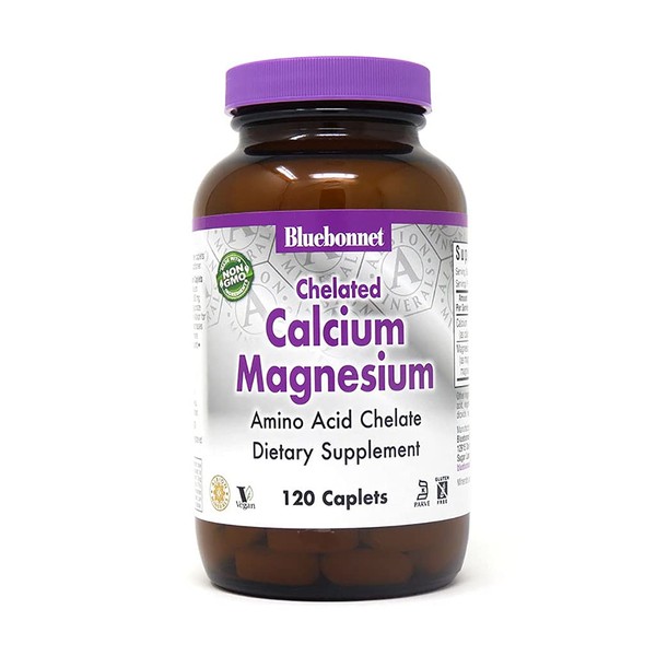 BlueBonnet Albion Chelated Calcium Magnesium Caplets, 120 Count