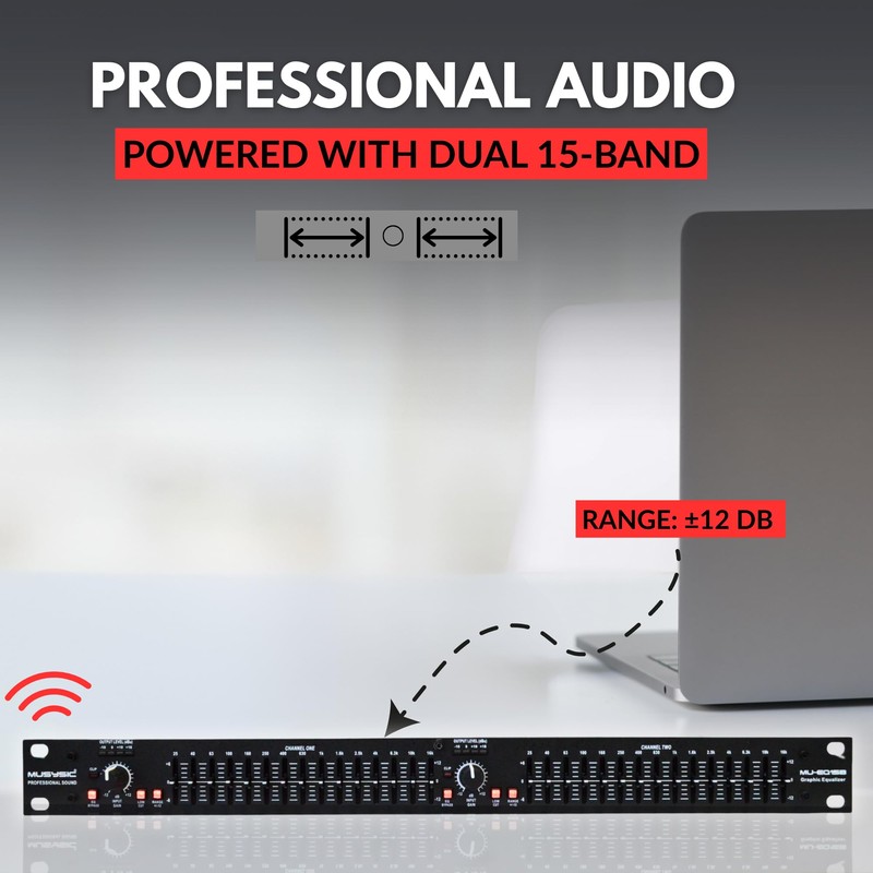 MUSYSIC 15-Band Stereo Graphic Equalizer Professional Dual – High-Fidelity Sound,