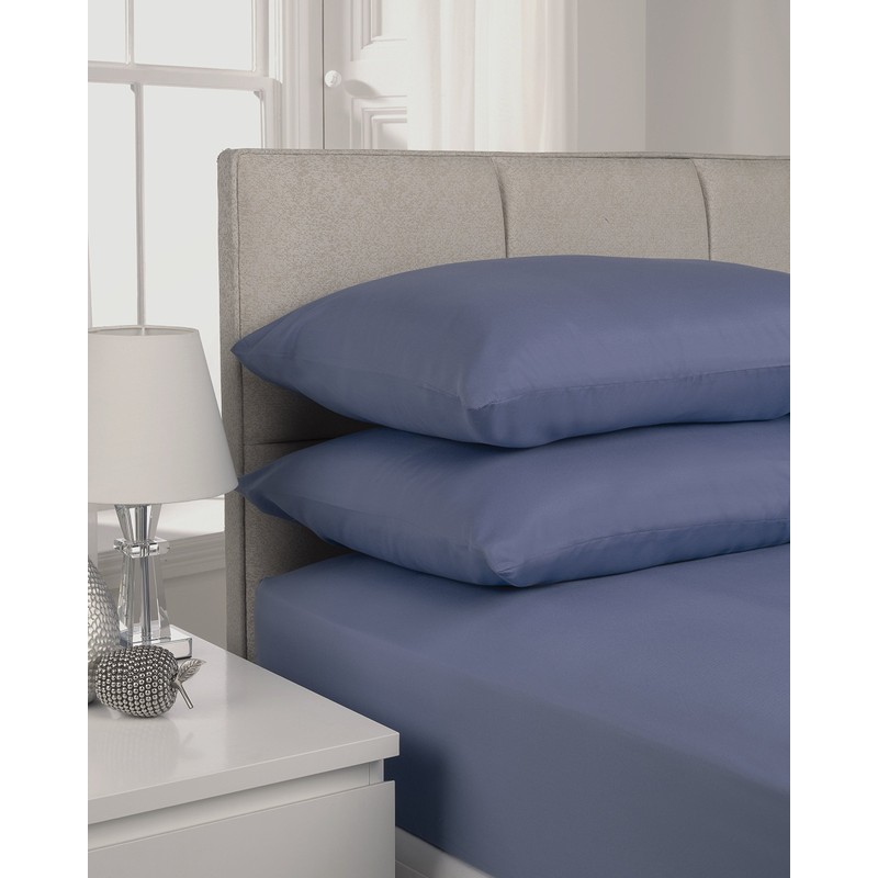Impressions Fusion Soft Touch Microfibre Polyester Double Blue Fitted Sheet