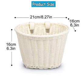 MEISO Front Bicycle Basket for Children, Woven Bicycle Basket with Leather Strap, Removable, Bicycle Storage Basket for Most Bicycles (White)