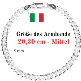 QUADRI Elegant bracelet made of 925 silver with engraved chain, Cuban model for men and women, width 5 mm, length 18 cm, 19 cm, 20 cm, certified made in Italy, Sterling Silver