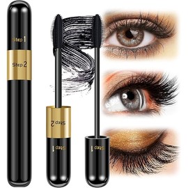 DRMODE 2 in 1 4D Silk Fiber Mascara Black, Waterproof Volume and Length, 5x Longer Voluminous Curling, Smudge Proof Long Lasting Full and Soft Lash Extensions Mascara Vegan for Makeup