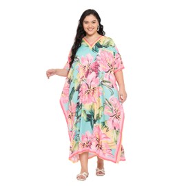 Gypsie Blu Caftans for Women Plus Size Polyester Beach Kaftan Cover Up African Long Kimonos Printed House Dresses (Pink)