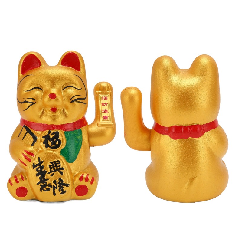 Golden Battery Powered Fortune Cat Waving Hand Good Luck Colorfast