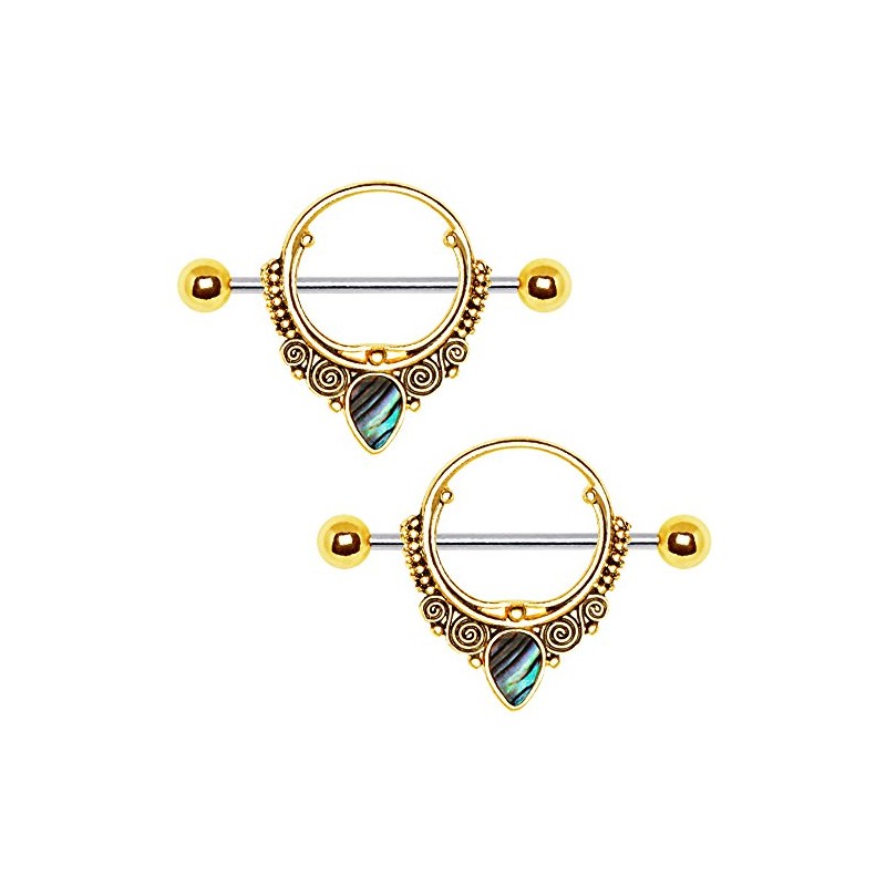 Cocobul Body Jewelry Pair of Gold Plated Ornate Nipple Shield